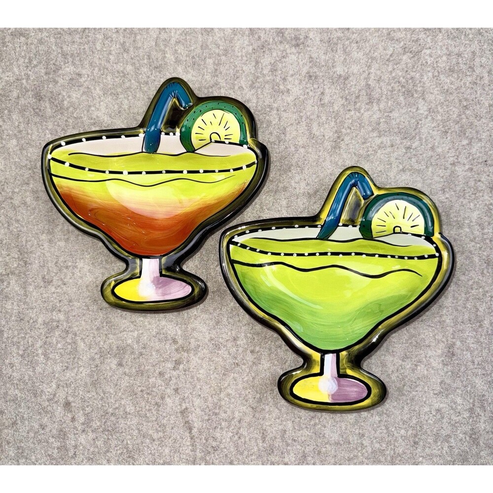 CLAY ART Margarita Glass Ceramic Dip Condiment Bowls Or Trinkets Set Of 2